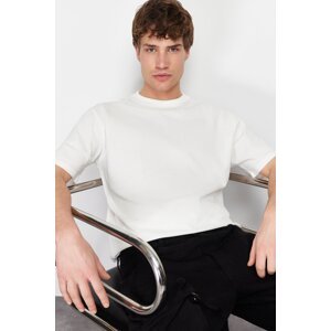 Trendyol Ecru Men's Relaxed/Comfortable Cut 100% Cotton Textured T-Shirt