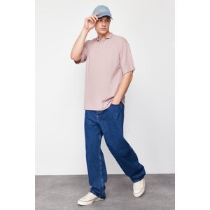 Trendyol Limited Edition Pale Pink Oversize/Wide Fit Full Fabric Polo Neck T-Shirt