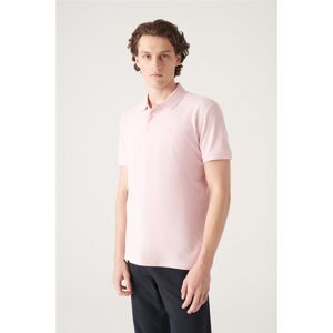 Avva Men's Light Pink 100% Egyptian Cotton Regular Fit 3 Button Polo Neck T-shirt