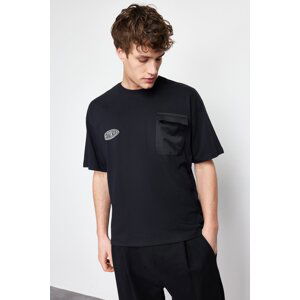 Trendyol Black Oversize Special Pocket Detailed Printed 100% Cotton T-Shirt