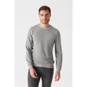 Avva Men's Gray Crew Neck Jacquard Sweater