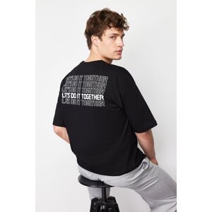 Trendyol Black Oversize Crew Neck Short Sleeve Printed T-Shirt