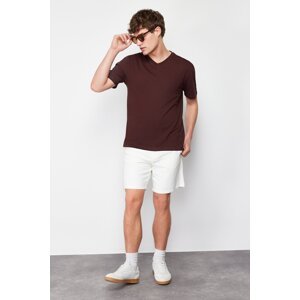 Trendyol Brown Slim/Slim V Neck 100% Cotton Basic T-Shirt