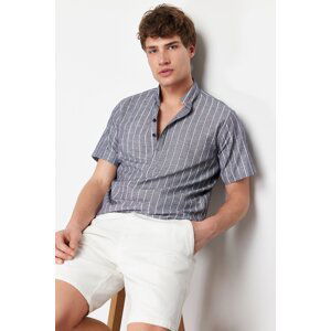 Trendyol Indigo Regular Fit Flam Cotton Striped Short Sleeve Shirt
