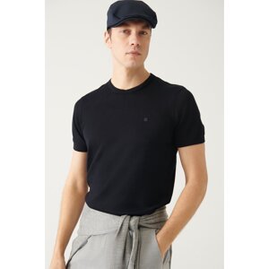 Avva Men's Navy Blue Crew Neck Standard Fit Regular Cut Ribbed Knitwear T-shirt
