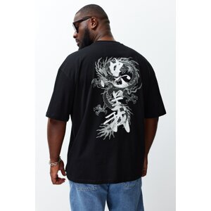 Trendyol Large Size Men's Black Oversize/Wide Cut Far East Printed 100% Cotton T-shirt