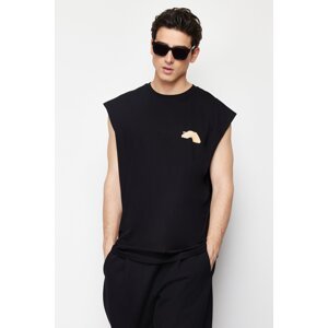 Trendyol Black Oversize/Wide-Fit Crew Neck Text Printed 100% Cotton Undershirt