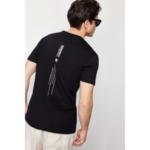 Trendyol Black Regular/Regular Cut Text Printed Embroidery 100% Cotton Short Sleeve T-Shirt