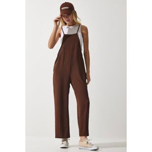 Happiness İstanbul Women's Brown Pocket Gardener Jumpsuit