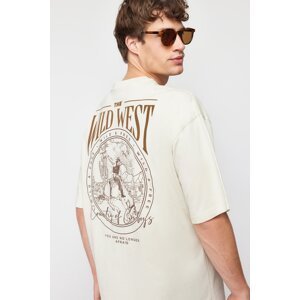 Trendyol Stone Men's Oversize/Wide Cut 100% Cotton Back Printed T-Shirt