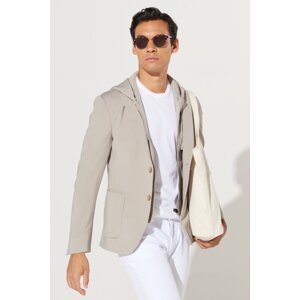ALTINYILDIZ CLASSICS Men's Beige Slim Fit Slim Fit Mono Collar Cotton Patterned Blazer Jacket