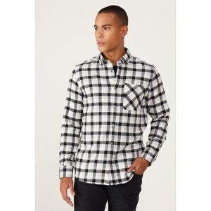 AC&Co / Altınyıldız Classics Men's Black-gray Slim Fit Slim Fit Button Collar Warm Checked Winter Flannel Lumberjack Shirt
