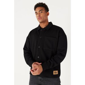 AC&Co / Altınyıldız Classics Men's Black Loose Fit Shirt Collar Patterned Knitted Jacket