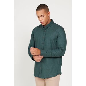 ALTINYILDIZ CLASSICS Men's Dark Green Recycle Slim Fit Slim Fit Hidden Button Collar Cotton Flannel Lumberjack Shirt