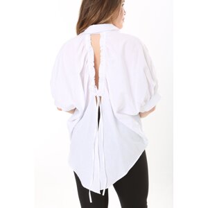 Şans Women's Plus Size White Back Detailed Front Buttoned Shirt