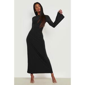 Madmext Black Boat Neck Back Detail Maxi Long Dress