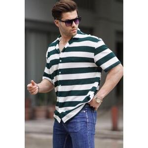 Madmext Men's Emerald Striped Short Sleeve Shirt 6730