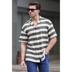 Madmext Khaki Striped Men's Short Sleeve Shirt 6730