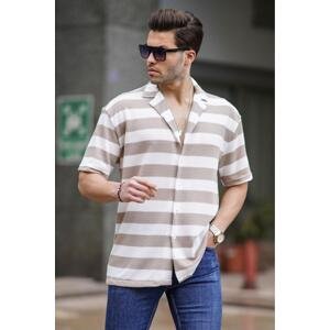 Madmext Men's Beige Striped Short Sleeve Shirt 6730