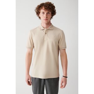 Avva Men's Beige Roll Up Collar Standard Fit Normal Cut 2 Buttons Polo Neck T-shirt with Pocket