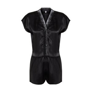 Trendyol Black Glitter Detailed Satin Woven Pajamas Set