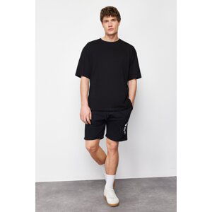 Trendyol Men's Black Regular/Normal Fit Fluffy Text Printed Shorts