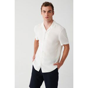 Avva Men's White 100% Viscose Apage Collar Short Sleeve Regular Fit Shirt