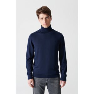 Avva Men's Navy Blue Full Turtleneck Plain Sweater