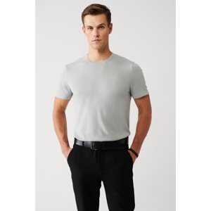 Avva Men's Gray Crew Neck Cotton Standard Fit Normal Cut Fine Knitwear T-shirt