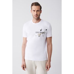 Avva Men's White 100% Cotton Crew Neck Printed Knitted Standard Fit Regular Cut T-shirt
