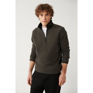 Avva Men's Anthracite Fleece Sweatshirt High Neck Cold Resistant Half Zipper Regular Fit