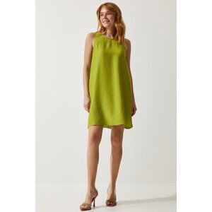 Happiness İstanbul Women's Peanut Green Sleeveless Linen Viscose A-Line Dress