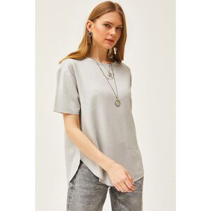 Olalook Women's Gray Modal Touch Soft Textured Six Oval T-Shirt