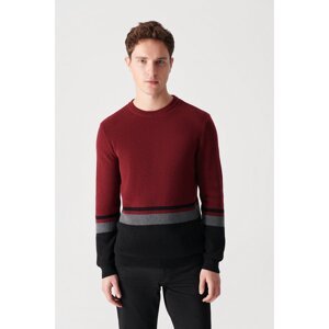 Avva Men's Burgundy Crew Neck Striped Sweater