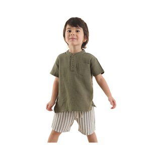 Denokids Baby Boy Green Muslin Shorts Shirt Suit