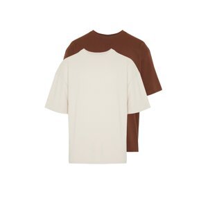 Trendyol Brown-Stone Oversize 2-Pack Basic 100% Cotton T-Shirt
