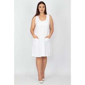 Şans Women's Large Size White Viscose Pocket Comfortable Cut Dress