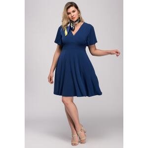 Şans Women's Plus Size Navy Blue Waist Detail Flounce Sleeve Dress