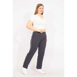 Şans Women's Navy Blue Large Size Bias Detailed Sports Trousers