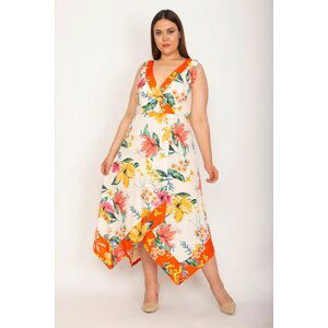 Şans Women's Plus Size Colorful Long Closed Wrapped Dress