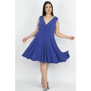 Şans Women's Plus Size Saxe Blue Wrap Neck Back Waist Elastic Detailed Dress