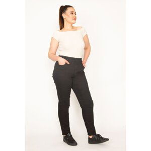 Şans Women's Large Size Black Lycra Gabardine Fabric 5 Pocket Pants
