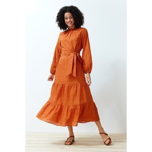 Trendyol Cinnamon High Neck Brode Lace Lined Woven Dress
