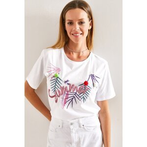 Bianco Lucci Women's Printed Pompom Tshirt