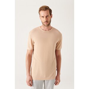 Avva Men's Beige Jacquard Knitwear T-shirt