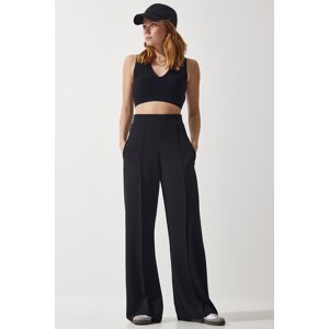 Happiness İstanbul Women's Black Flexible Palazzo Trousers