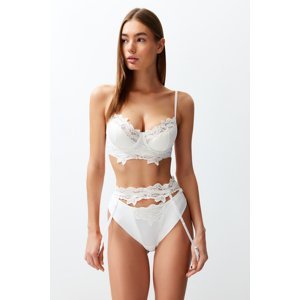 Trendyol White Embroidery Lace Detailed Knitted Panties and Garter
