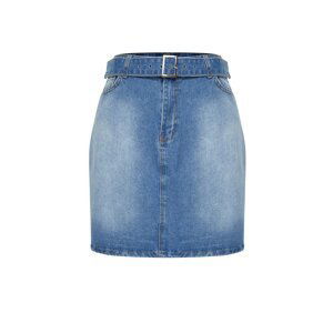 Trendyol Curve Blue Belted Mini Denim Skirt