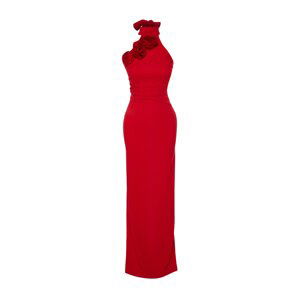 Trendyol Red Rose Detailed Body-Fitting Woven Long Elegant Evening Dress