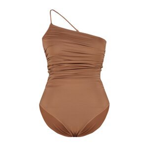Trendyol Curve Brown Single Shoulder Swimsuit with Recovery Effect